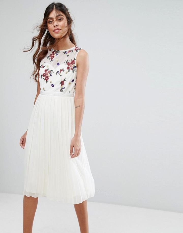 Little Mistress Midi Dress With Embroidered Bodice - Cream