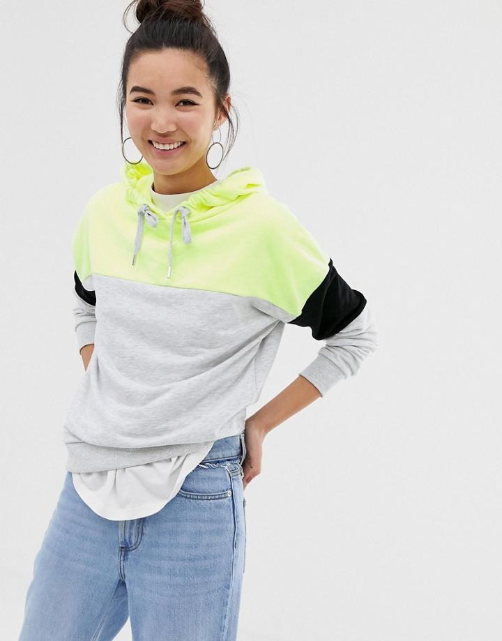 New Look Color Block Hoody In Neon - Yellow