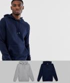 Asos Design Hoodie 2 Pack Navy/gray Marl Save - Multi