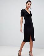 Asos Twist Front Ponte Pencil Dress - Black