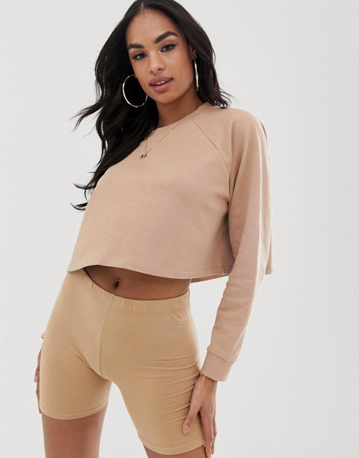 Asos Design Swing Crop Sweatshirt In Sand-brown