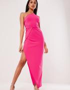 Missguided Wrap Midi Dress With One Shoulder In Pink