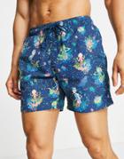 Pull & Bear Rick & Morty Swim Shorts In Blue-black