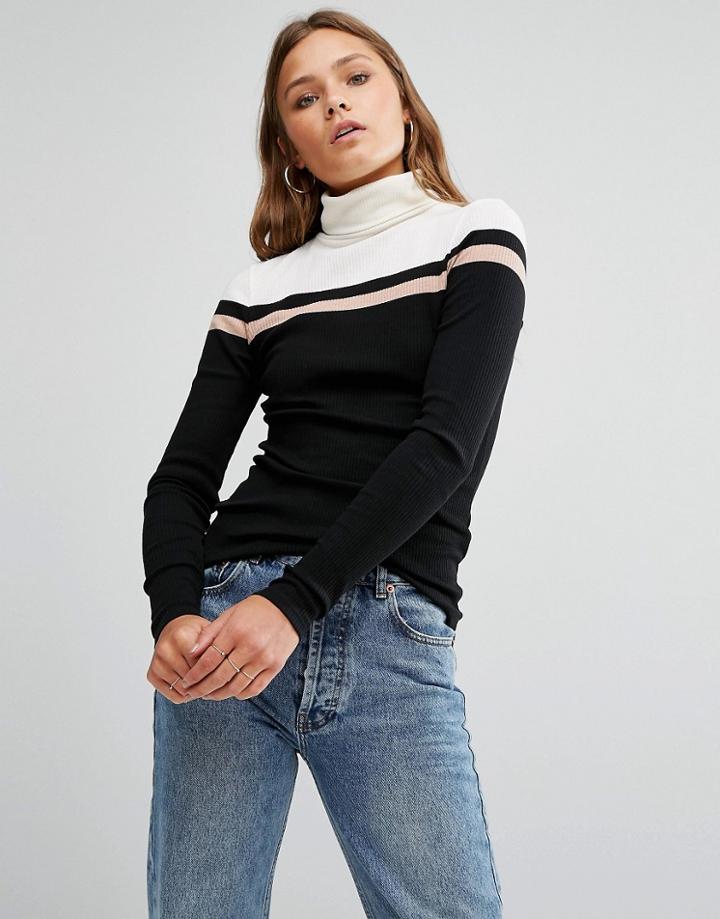 New Look Color Block Turtleneck - Black