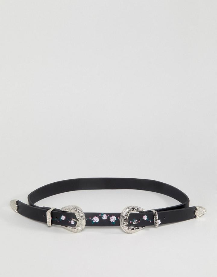 Johnny Loves Rosie Embroidered Floral Western Belt - Black