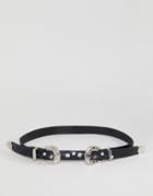Johnny Loves Rosie Embroidered Floral Western Belt - Black