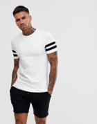 Asos Design Skinny T-shirt With Stretch And Black Contrast Sleeve Stripe In White - White