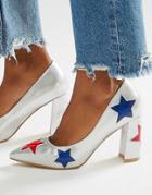 Daisy Street Star Heeled Shoes - Silver With Red And
