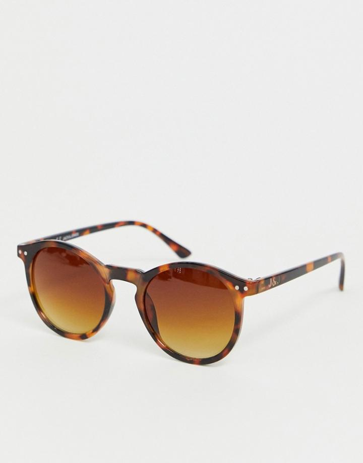 Jack & Jones Rounded Sunglasses In Tortoiseshell - Brown