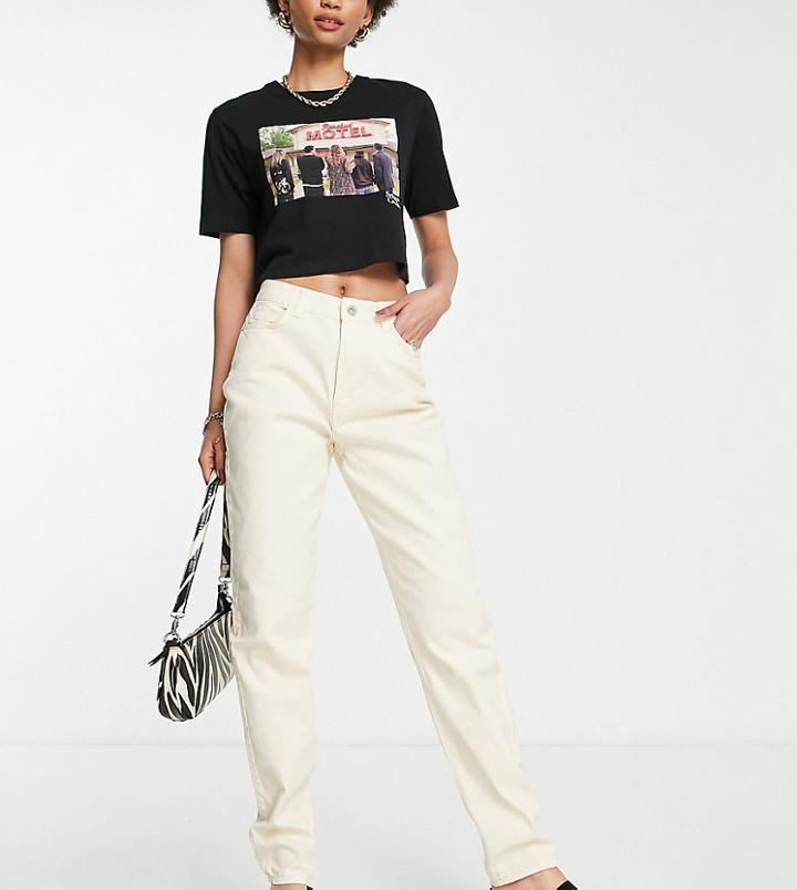 Pieces Tall Kesia High Waist Mom Jeans In Ecru-white