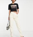 Pieces Tall Kesia High Waist Mom Jeans In Ecru-white