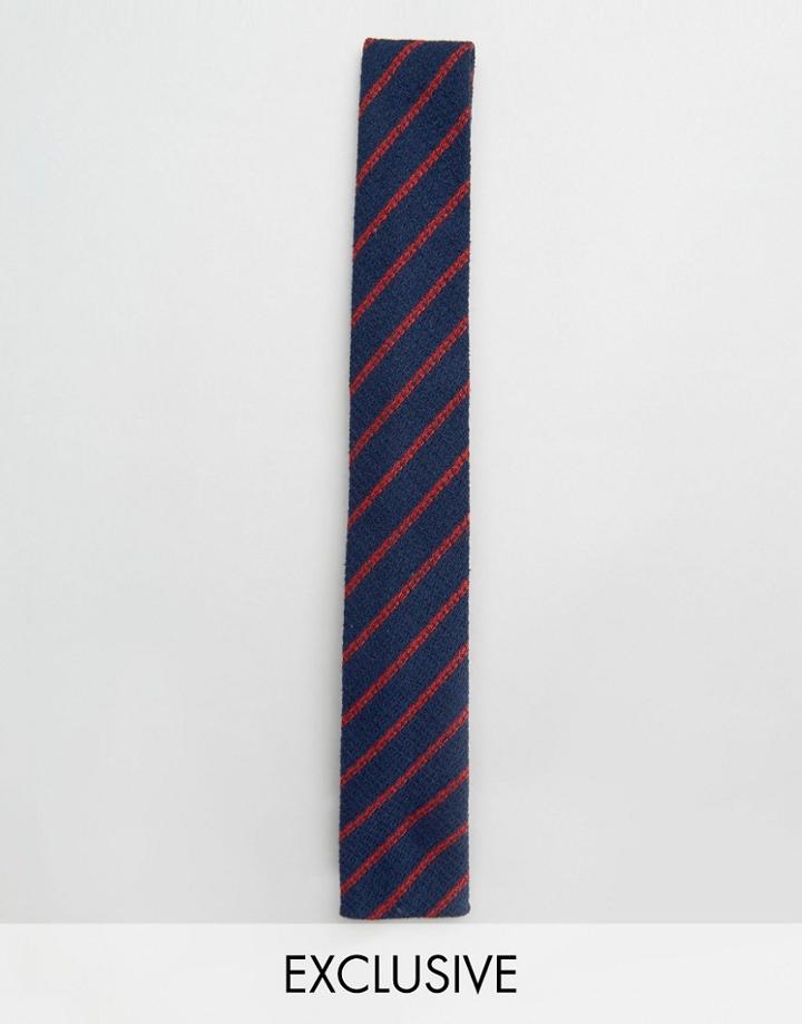 Noak Stripe Square Linen Tie - Navy