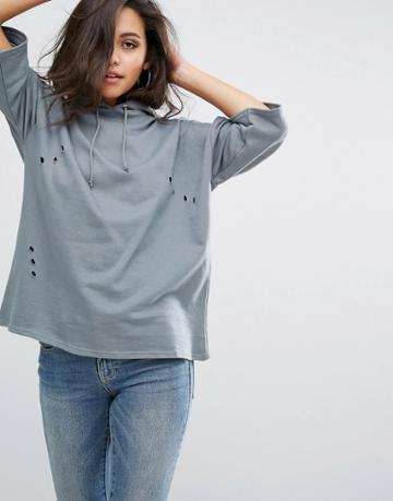 Prettylittlething Distressed Hoodie - Gray