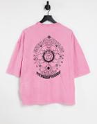 Asos Design Oversized Heavyweight Back Mystic Print T-shirt In Pink Acid Wash