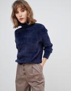 Selected Femme Fluffy Roll Neck Sweater - Navy