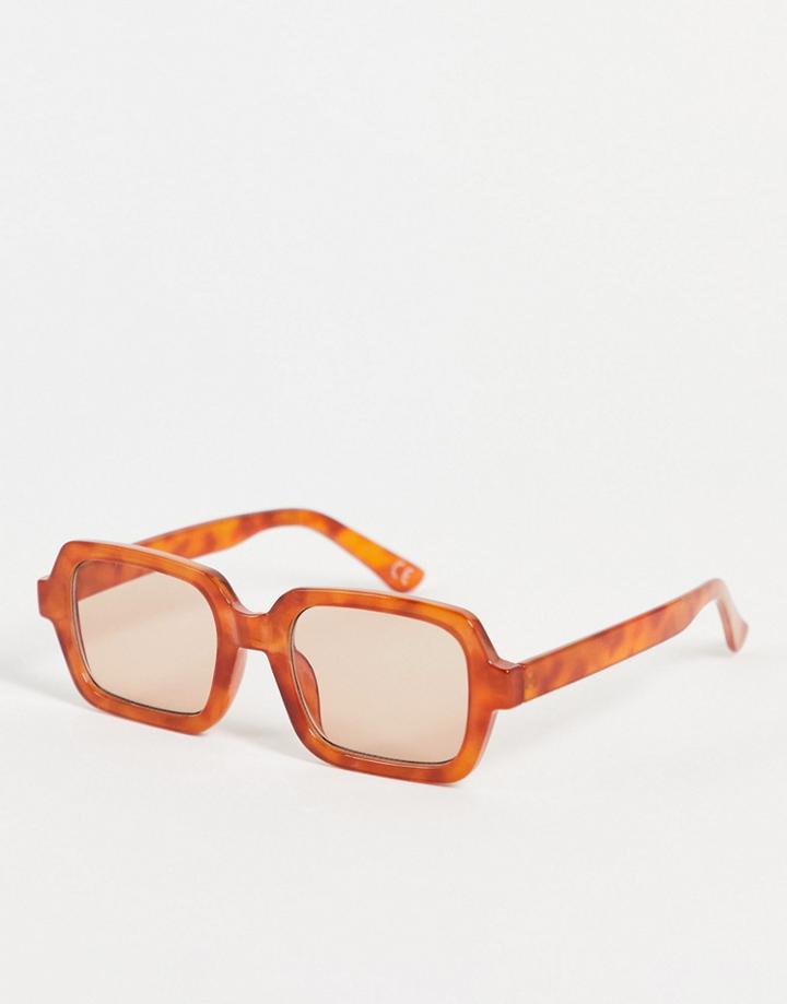 Asos Design Recycled Square Sunglasses With Brown Lens In Brown Tortoiseshell