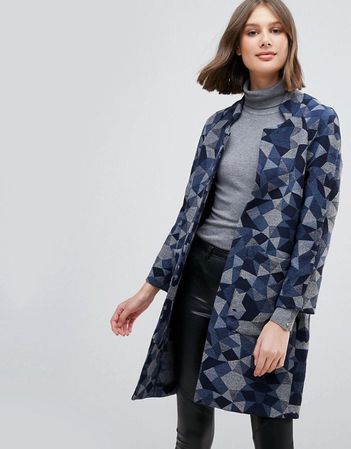 Pepe Jeans Geometrie Wool Blend Oversized Coat - Multi