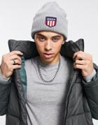 Gant Knitted Beanie In Gray With Retro Shield Logo-grey