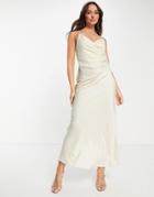 Vila Bridal Cami Maxi Dress With Ruching In Cream Satin-white