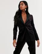 Asos Design Velvet Tux Suit Blazer In Wine-red