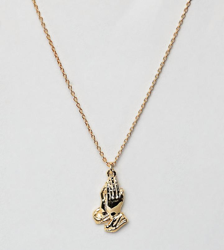 Asos Design Gold Plated Sterling Silver Vintage Style Praying Hands Necklace - Gold