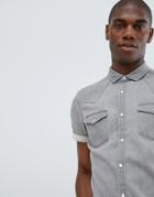 Asos Design Skinny Western Denim Shirt In Light Gray - Gray