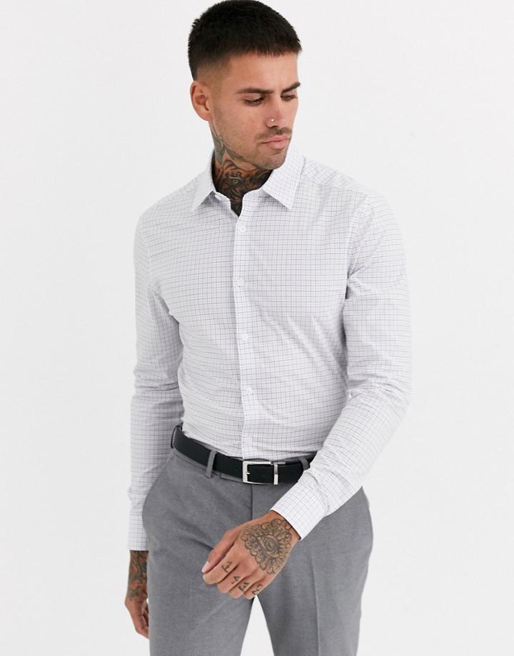 Asos Design Skinny Fit Check Shirt In Blue & Brown Grid