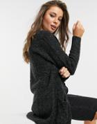 Jdy Delight Long Sleeve Knitted Cardigan In Dark Gray Melange-grey