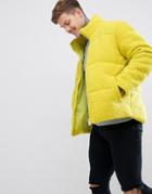 Boohooman Borg Puffer Coat In Yellow - Yellow