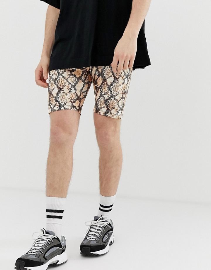 Asos Design Festival Megging Shorts In Snake Print - Multi