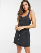 Asos Design Tall Denim Pocket Detail Mini Shirt Dress-black