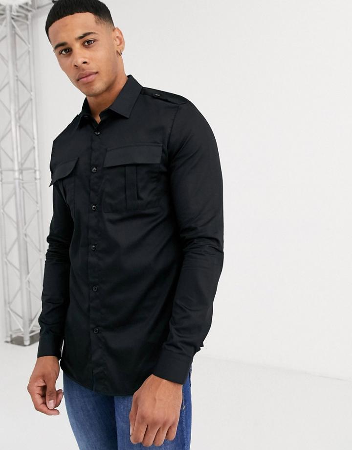 River Island Utility Shirt In Black
