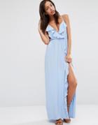 Asos Wrap Front Frill Maxi Beach Dress - Purple