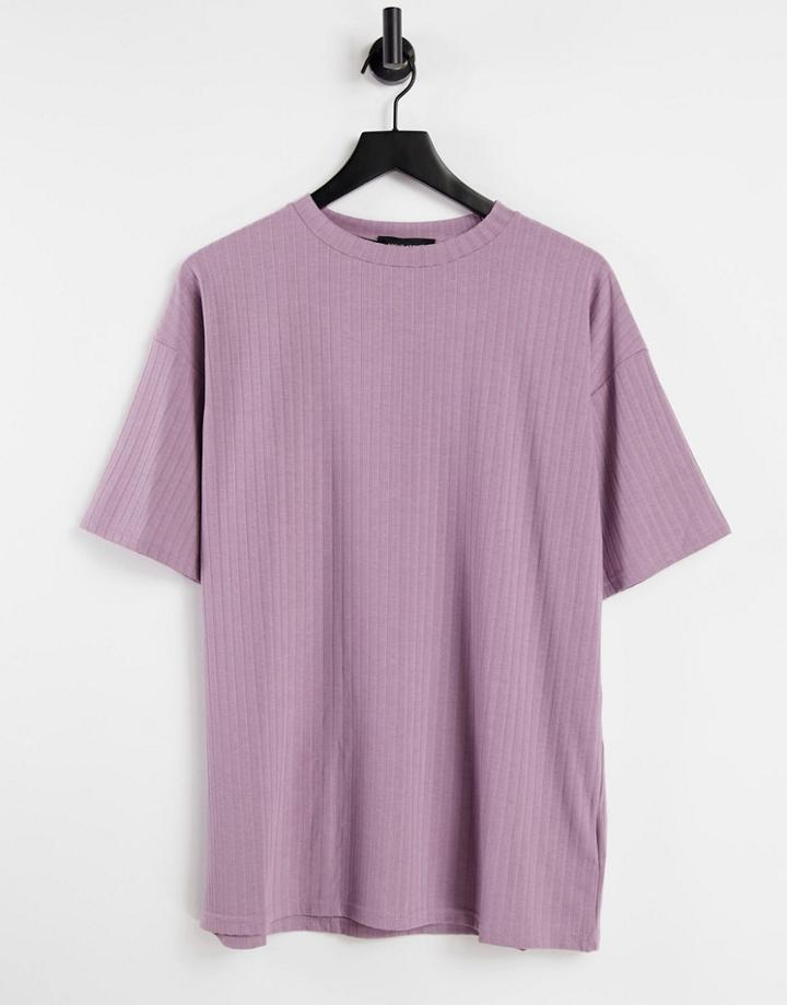Night Addict Ribbed Oversized T-shirt - Part Of A Set-purple