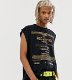 Reclaimed Vintage Oversized Tank With Back Text Print And Raw Hem - Black