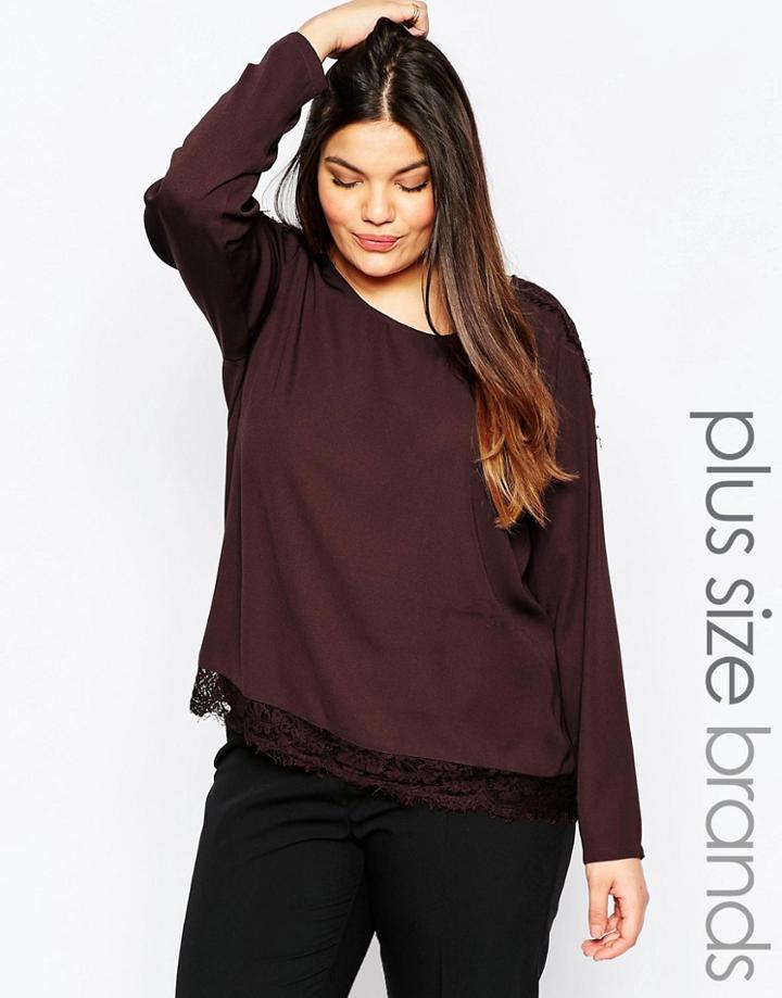 Junarose Plus Menas Blouse With Lace Hem - Red