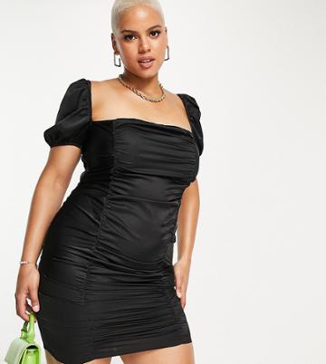 Naanaa Plus Crossover Satin Mini Dress In Black