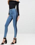 Asos Rivington High Waisted Denim Jegging In Two Tone Blues - Blue