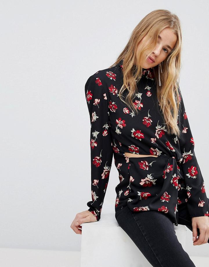 Miss Selfridge Floral Cut Out Blouse - Multi