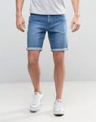 Asos Denim Shorts In Skinny Mid Wash Blue - Blue