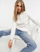 Vero Moda Polo Sweater With Crystal Buttons In Cream-neutral