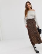 Pull & Bear Maxi Skirt In Ditsy Print - Brown