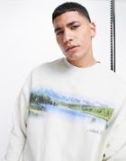 Asos Design Oversized Sweatshirt In Light Gray With Photographic Scenic Chest Print-grey