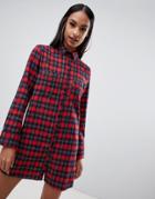 Prettylittlething Shirt Dress In Red Check - Multi