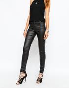 Noisy May Fame Coated Skinny Jeans With Zip Pockets - Black