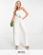 Ever New Petite Buckle Tie Waist Wide Leg Jumpsuit In White