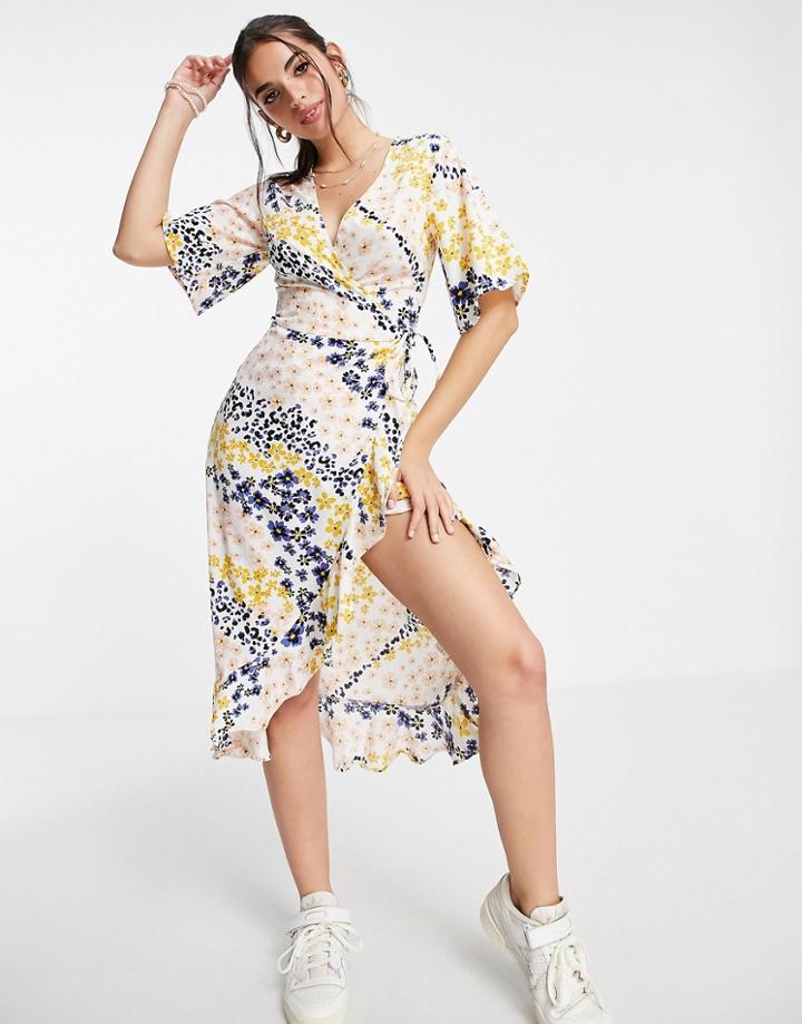 Influence Wrap Front Midi Dress In Floral Print-multi