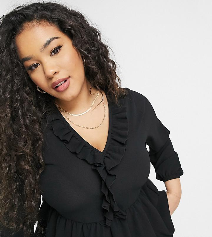 Yours Ruffle Detail Blouse In Black