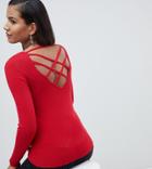 Miss Selfridge Long Sleeve Knitted Top With Lattice Back In Red