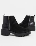 Truffle Collection Side Zip Chunky Boots In Black